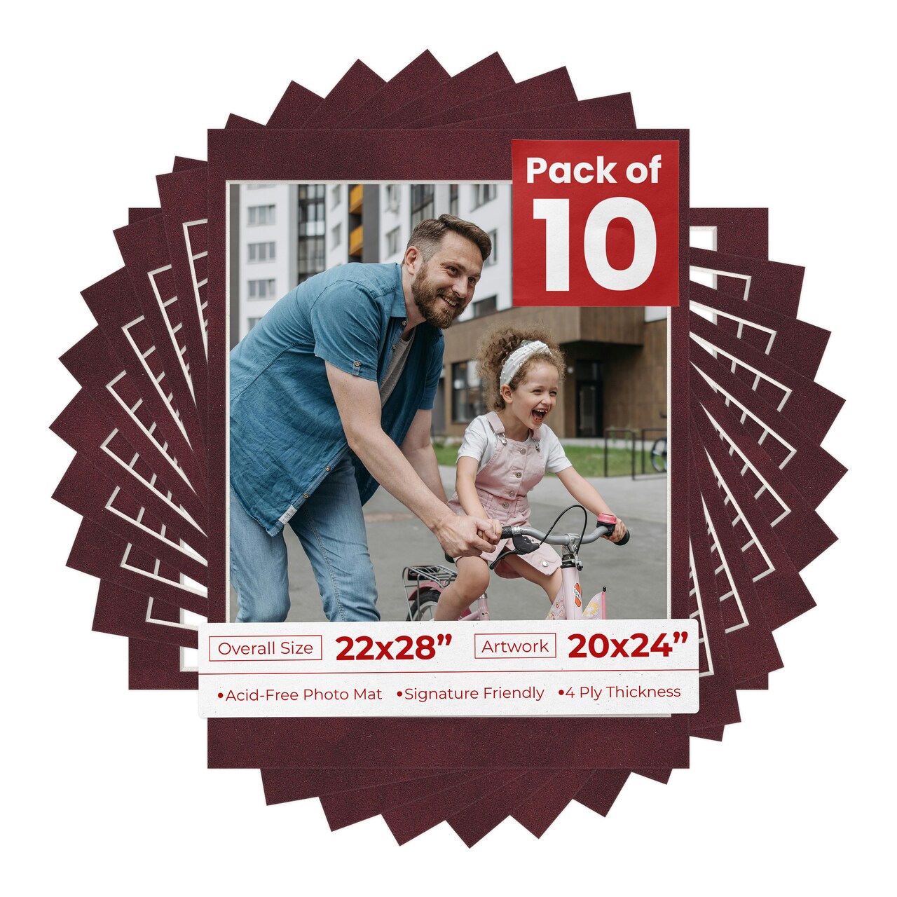 Dark Red Suede Mat Board for 22x28 Frames - Fits 20x24 Photos